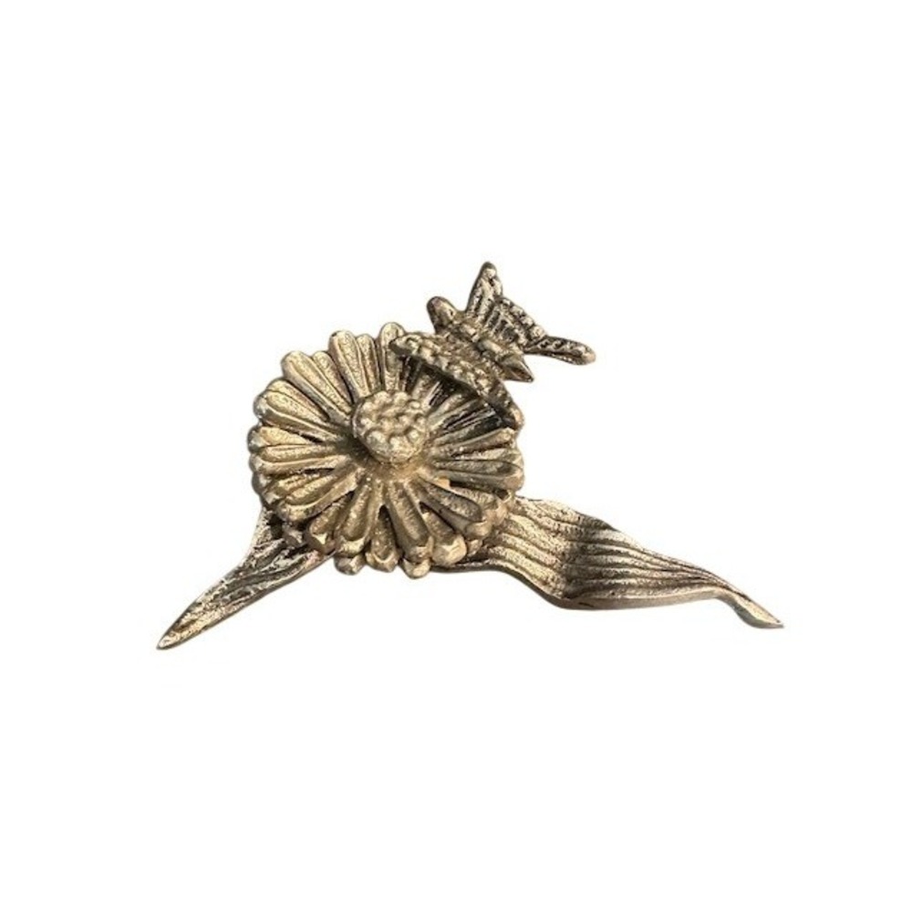 Vintage Cast Metal Daisy Flower and Butterfly Figurine Silver Tone Decor